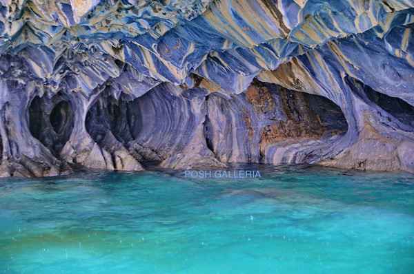 BLUE CAVES AT LAKE GENERAL CARRERA IN CHILE